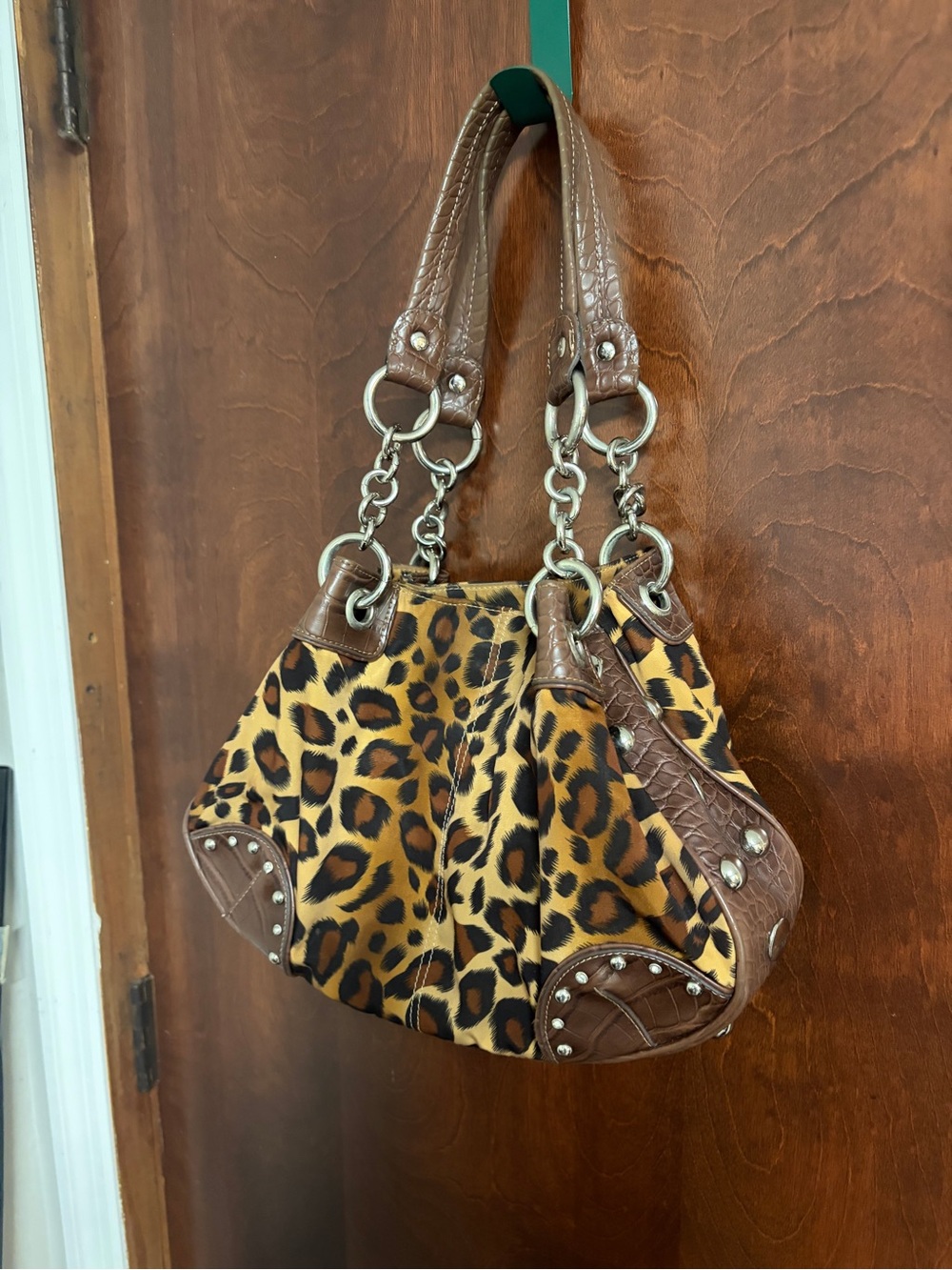 Y2K McBling Kathy Van Zeeland Leopard Print Hobo Shoulder Bag purse EUC - Picture 3 of 9
